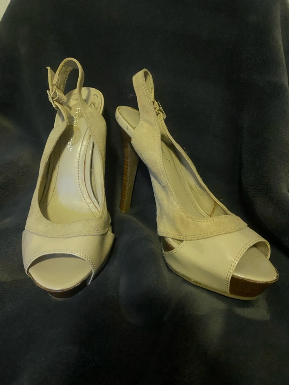 BCBGeneration Beige Open-Toe Slingback High Heels